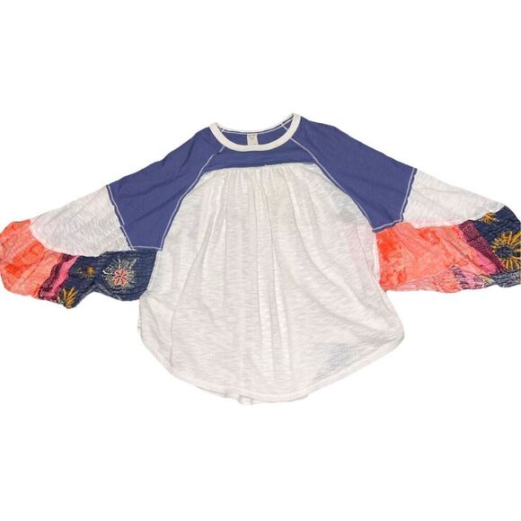 We The Free Free People Friday Fever Patch Work Detail Bell Sleeves Top size S - Picture 11 of 16